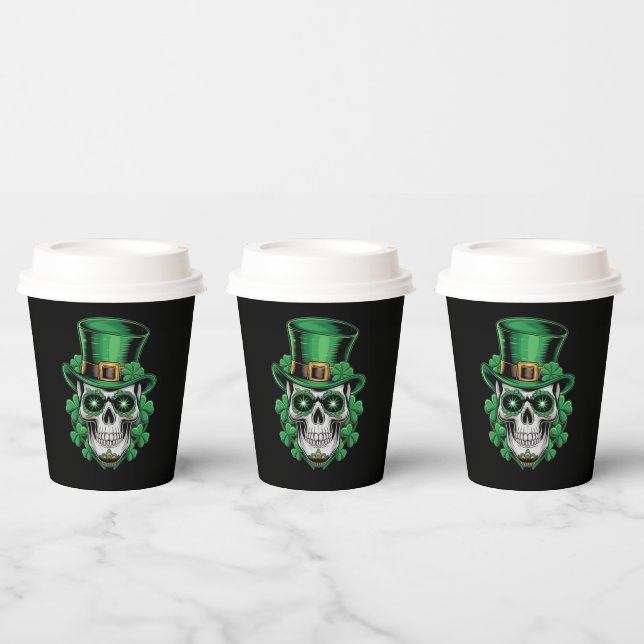 Sugar Skull St Patrick Day Lucky Kleeblatt Pappbecher (Multi)