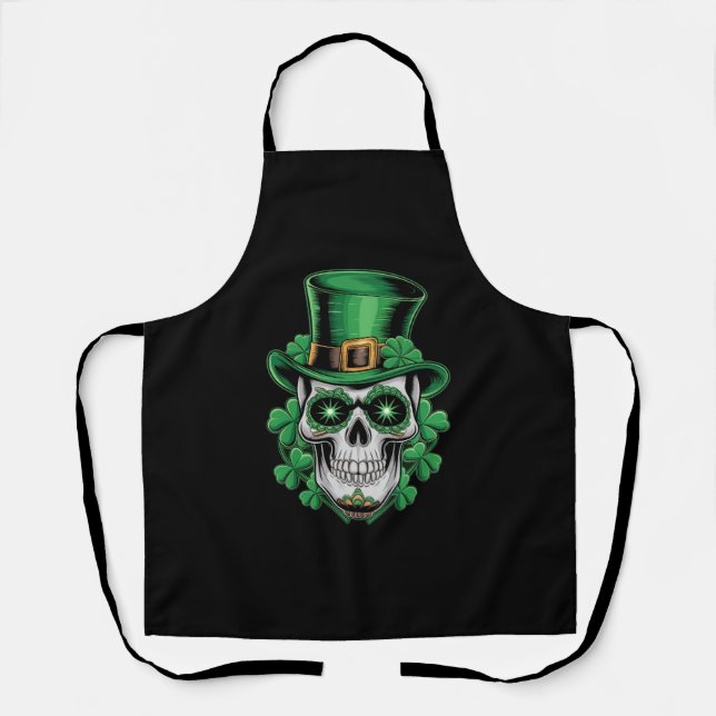Sugar Skull St Patrick Day Lucky Kleeblatt Schürze (Vorderseite)
