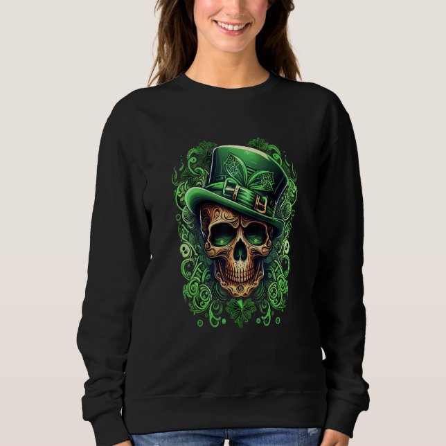 Sugar Skull St Patricks Day Irish Skull Leprechaun Sweatshirt (Vorderseite)