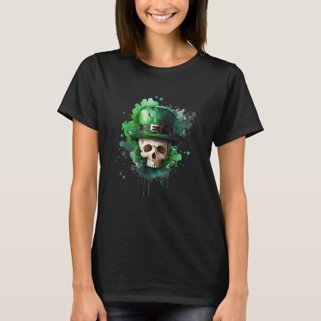 Sugar Skull St Patricks Day Irish Skull Leprechaun T-Shirt (Vorderseite)