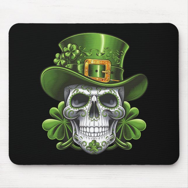 Sugar Skull St Patrick's Day Kleeblatt Mousepad (Vorne)