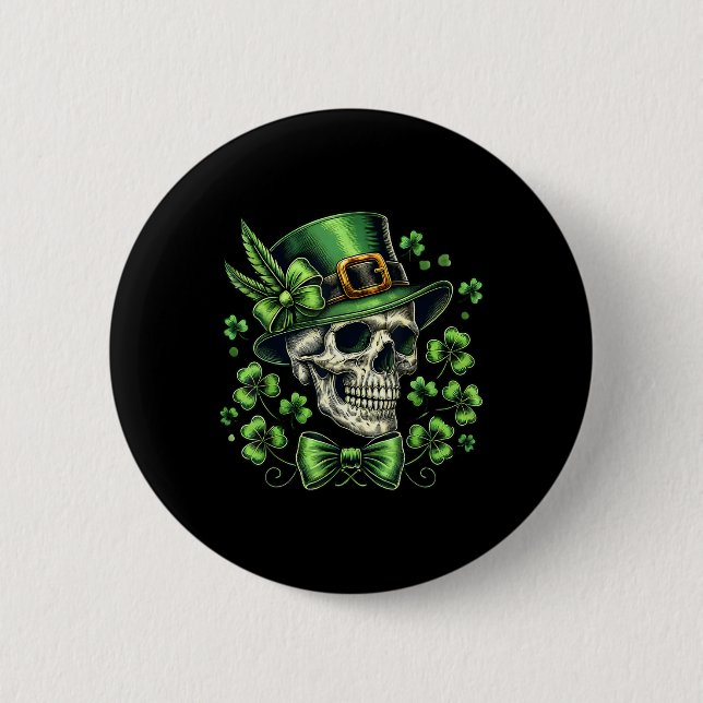 Sugar Skull St Patricks Day Leprechaun Kleeblatt M Button (Vorderseite)