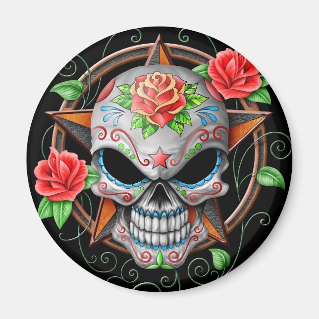 Sugar Skull Star, schwarz Magnet (Vorne)