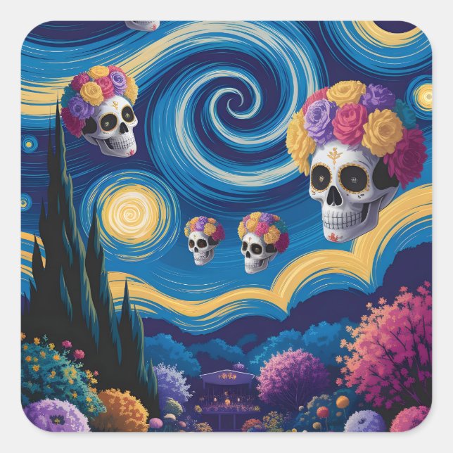 Sugar Skull Starry Night Sticker (Vorderseite)