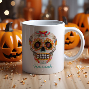 Sugar Skull Wasserfarbe Halloween Monogramm Kaffeetasse