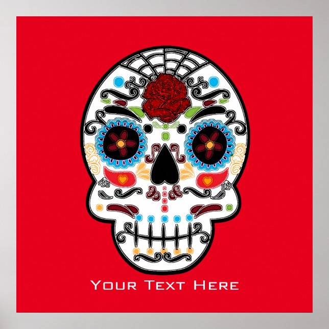 Sugar Skull Wasserfarbe mexikanische Wall Art Prin Poster (Vorne)
