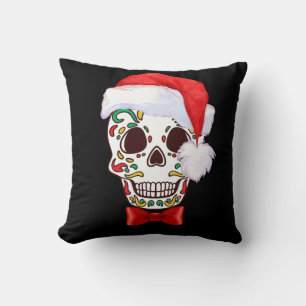 Sugar Skull Weihnachtskissen mit Weihnachtsmannmüt Kissen