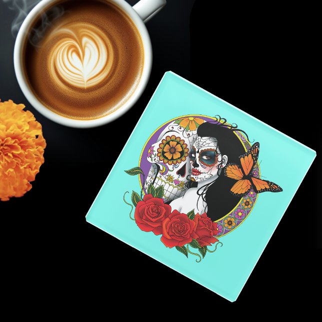 Sugar Skulls Art Nouveau Glasuntersetzer (Von Creator hochgeladen)