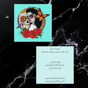 Sugar Skulls Art Nouveau Quadratische Visitenkarte