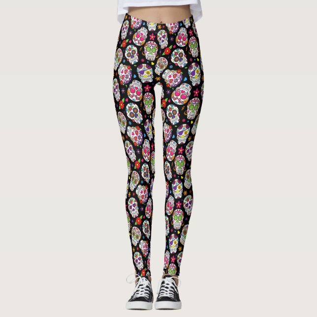 Sugar Skulls Day of the Dead Pop Fashion Leggings (Vorderseite)