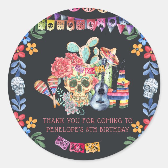 Sugar Skulls Día de los Muertos Birthday Runder Aufkleber (Vorderseite)