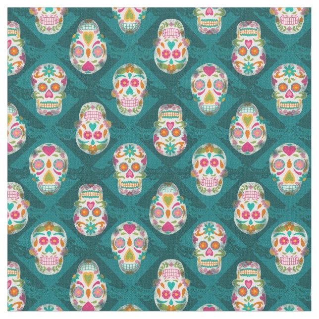 Sugar Skulls Dia De Los Muertos Stoff (Nahaufnahme)