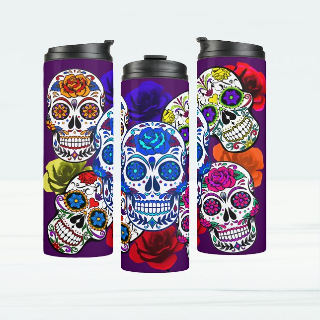 Sugar Skulls Farbenfrohe Rose Cinco Alle Soule Thermosbecher (Sugar Skulls Colorful Roses Cinco All Souls Thermal Tumbler)
