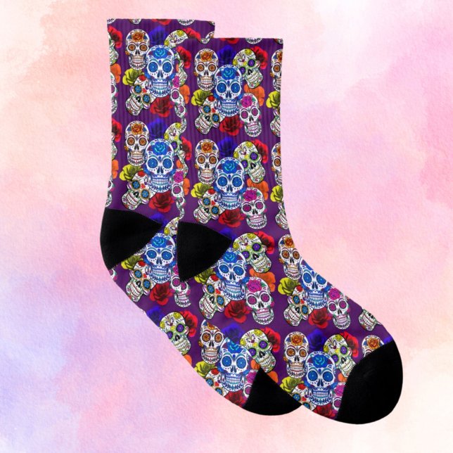 Sugar Skulls Farbenfrohe Rose Cinco Alle Soule Uni Socken (Von Creator hochgeladen)