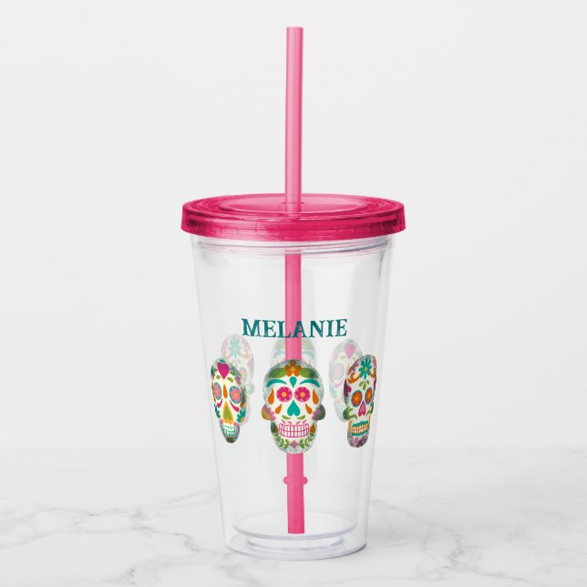 Sugar Skulls Illustration Personalisiert Acryltrinkbecher (Vorderseite)