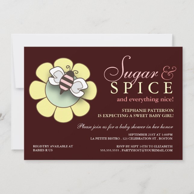 Sugar & Spice Baby Girl Babydusche Einladung (Vorderseite)