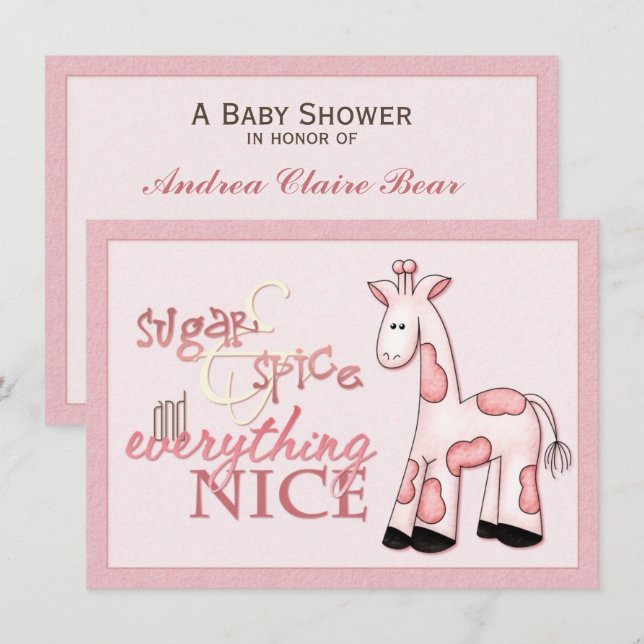 Sugar & Spice Baby Girl Pink Dusche Einladung (Vorne/Hinten)