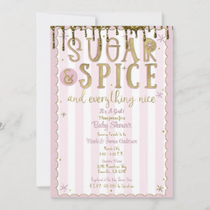SUGAR & SPICE Gold Glitter Dip Rosa Baby Shower Einladung
