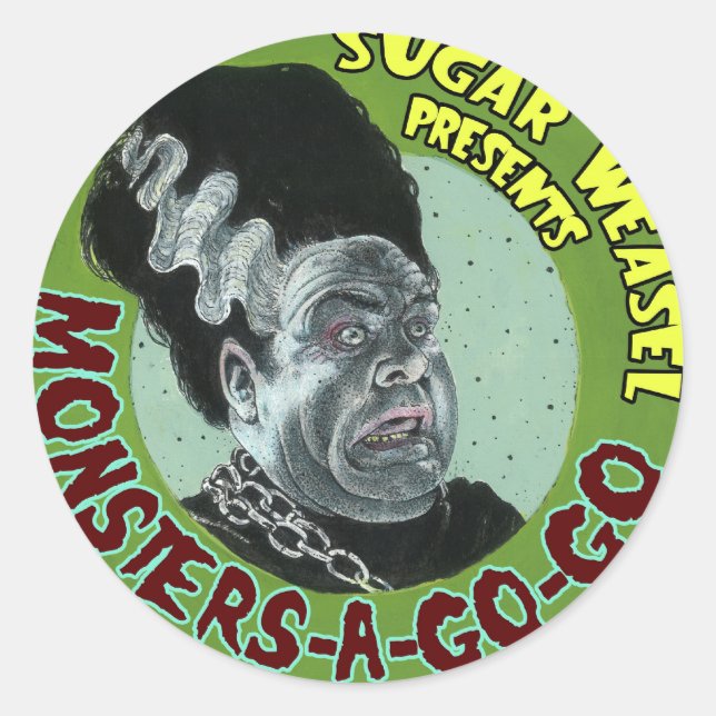 Sugar Weasel präsentiert Monsters-A-Go-Go Runder Aufkleber (Vorderseite)