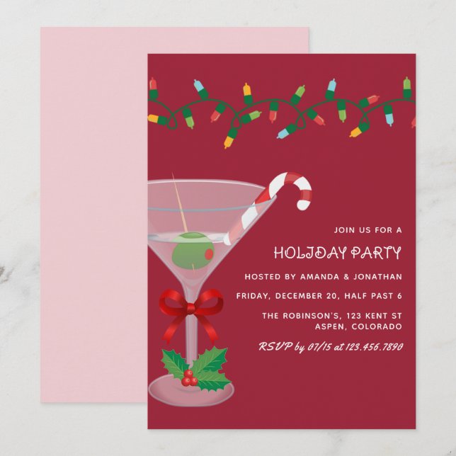 Sugarplum Blush Christmas Holiday Cocktail Party Einladung (Vorne/Hinten)
