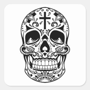 SugarSkull Schwarz-01.png Quadratischer Aufkleber
