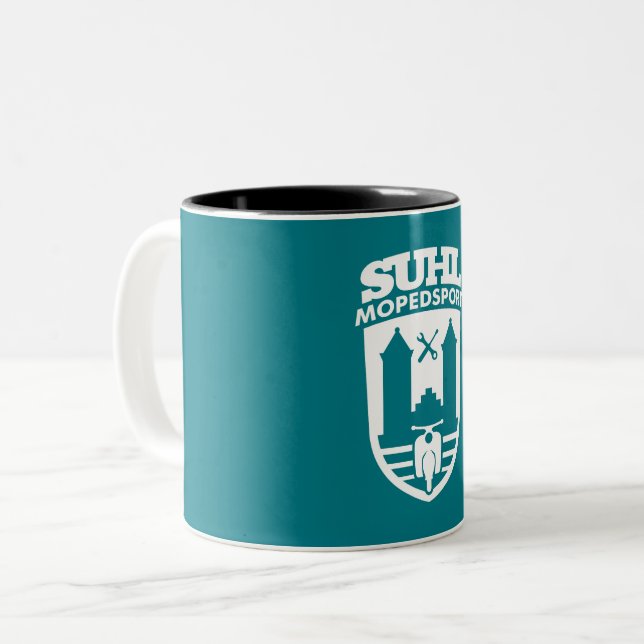 Suhl Mopedsport Simson Schwalbe Logo 2 (schwarz) Zweifarbige Tasse (Vorderseite Links)