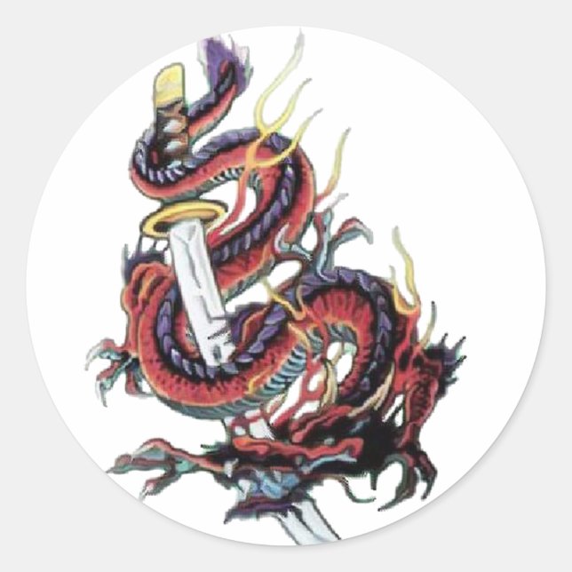 Sui Riu Japanischer Dragon Katana Runder Aufkleber (Vorderseite)