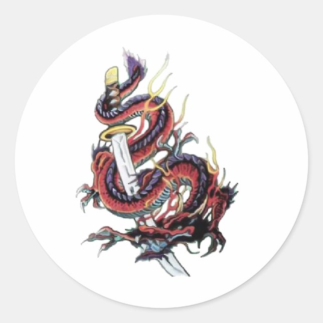 Sui Riu Japanischer Dragon Katana Runder Aufkleber (Vorderseite)
