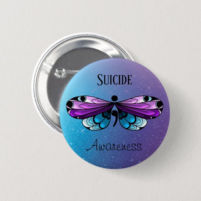 Suicide Awareness Butterfly Semicolon Button (Vorne & Hinten)