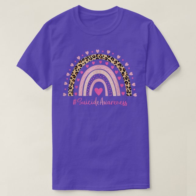 Suicide Awareness Pink Heart Leopard Rainbow Suici T-Shirt (Design vorne)