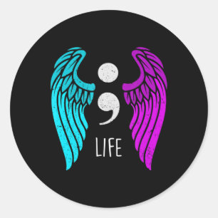 Suicide Awareness - Semi colon Life Angel Runder Aufkleber