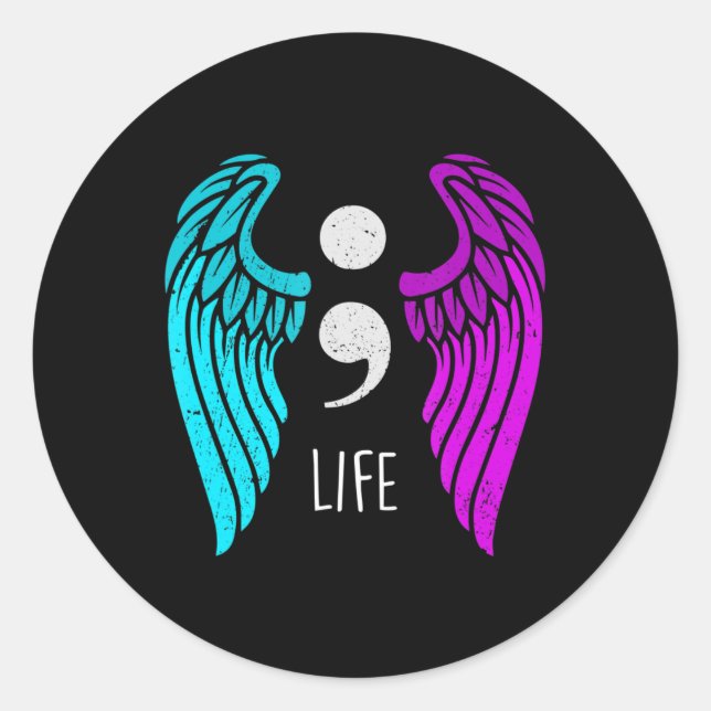 Suicide Awareness  - Semi colon Life Angel Runder Aufkleber (Vorderseite)
