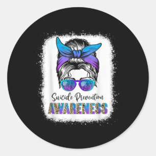 Suicide Awareness Shirt Messy Bun Hair Suicide Runder Aufkleber