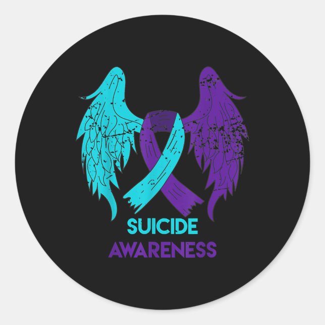 Suicide Awareness Shirt Wings And Ribbon Teal And Runder Aufkleber (Vorderseite)