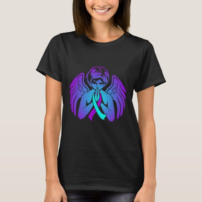 Suicide Awareness Wings Angel Ribbon Happy Support T-Shirt (Vorderseite)