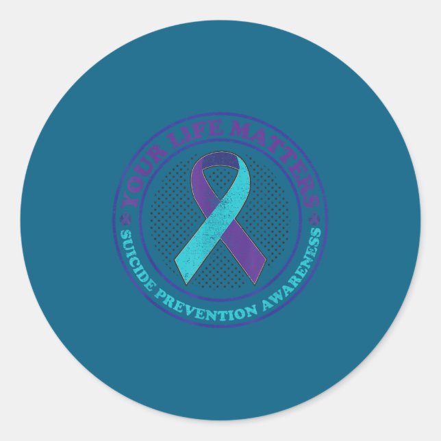 Suicide Prevention Awareness Teal &amp; Purple Rib Runder Aufkleber (Vorderseite)