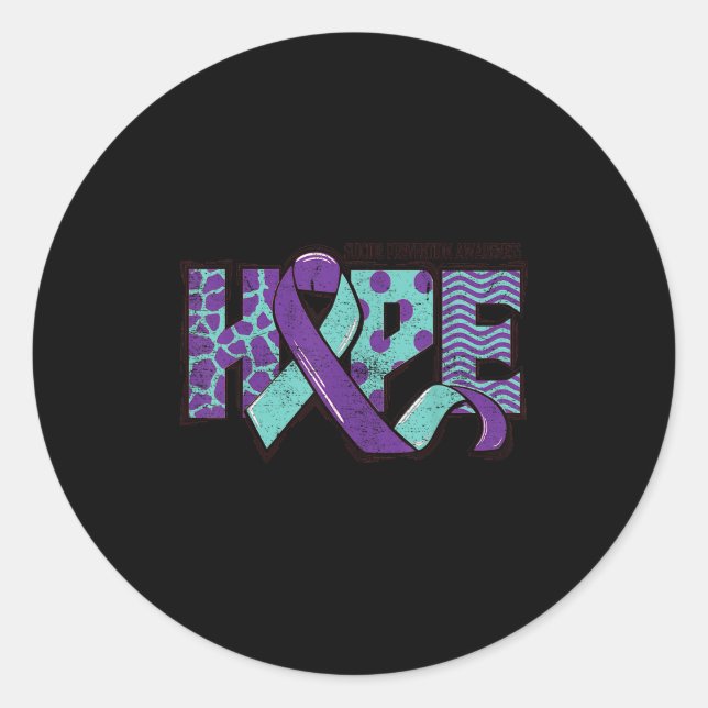 Suicide Prevention Awareness Teal &amp; Purple Rib Runder Aufkleber (Vorderseite)