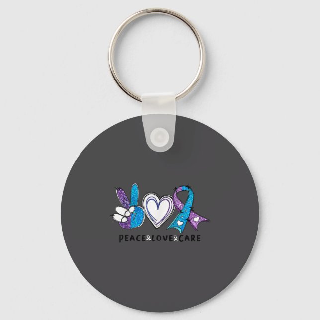 Suicide Prevention Awareness Teal &amp; Purple Rib Schlüsselanhänger (Vorderseite)