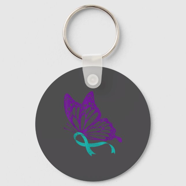Suicide Prevention Awareness Teal &amp; Purple Rib Schlüsselanhänger (Vorderseite)