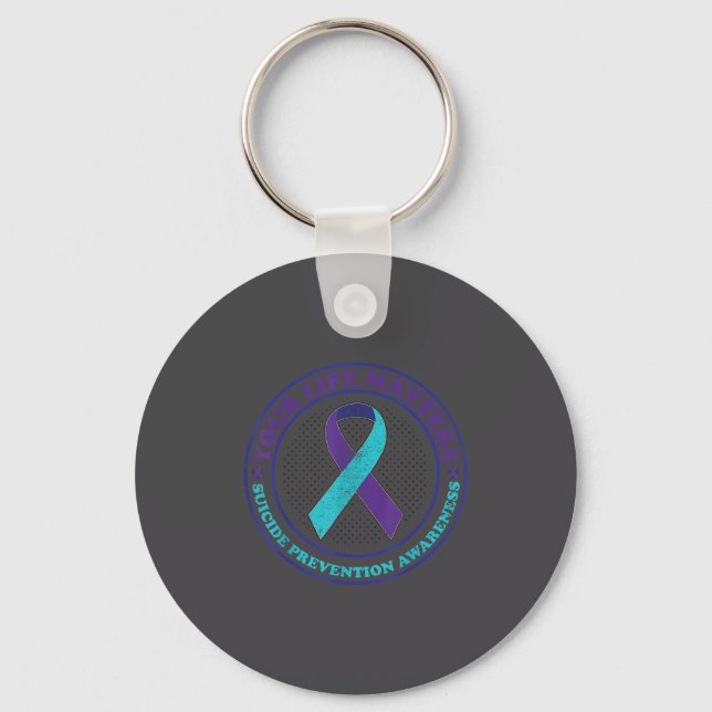 Suicide Prevention Awareness Teal &amp; Purple Rib Schlüsselanhänger (Vorderseite)