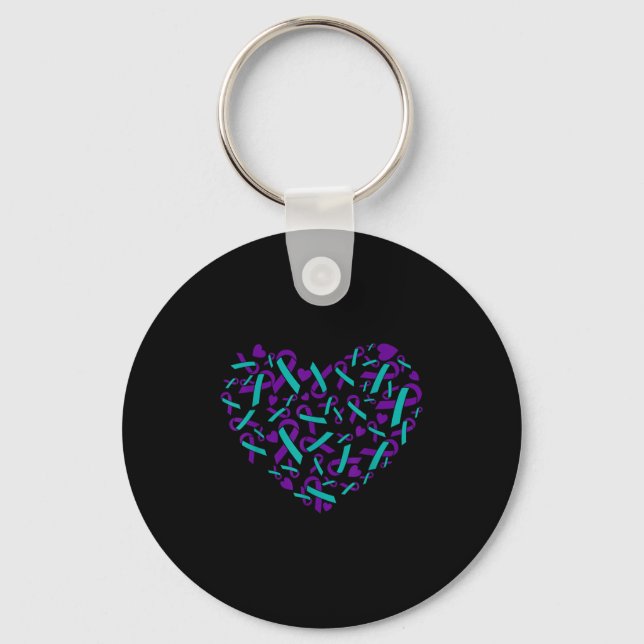 Suicide Prevention Awareness Teal &amp; Purple Rib Schlüsselanhänger (Vorderseite)