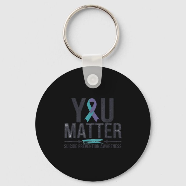 Suicide Prevention Awareness Teal &amp; Purple Rib Schlüsselanhänger (Vorderseite)