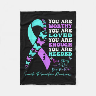 Suicide Prevention Awareness Teal Purple Ribbon Bu Fleecedecke