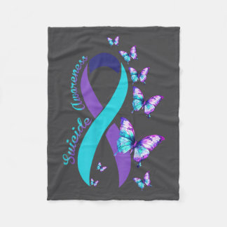 Suicide Prevention Awareness Teal Purple Ribbon Bu Fleecedecke
