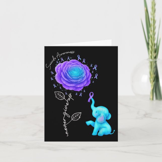 Suicide Prevention Teal Purple Flower Elephant Rib Karte (Vorderseite)