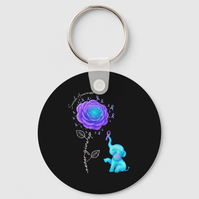 Suicide Prevention Teal Purple Flower Elephant Rib Schlüsselanhänger (Vorderseite)