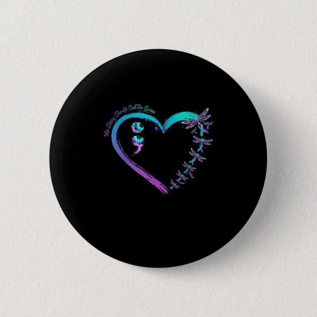 Suicide Prevention Week Dragonfly Heart Ribbon Sem Button (Vorderseite)