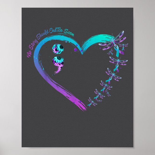 Suicide Prevention Week Dragonfly Heart Ribbon Sem Poster (Vorne)