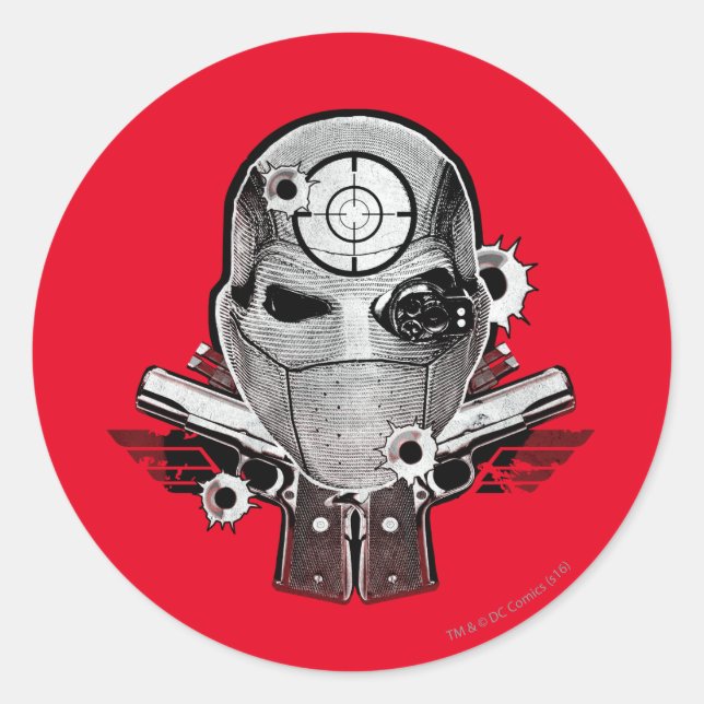 Suicide Squad | Deadshot Mask & Guns Tattoo Art Runder Aufkleber (Vorderseite)