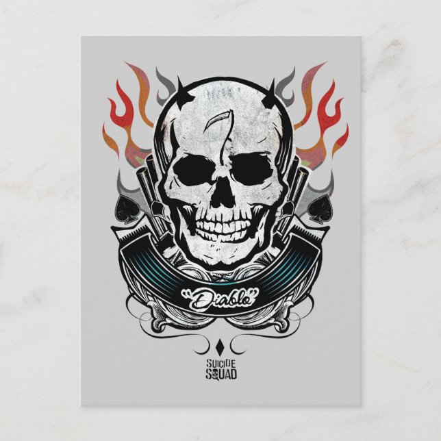 Suicide Squad | Diablo Skull & Flames Tattoo Art Postkarte (Vorderseite)